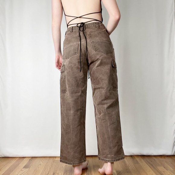 Vintage Cargo Carpenter High Rise Straight Leg Rigid Pants Denim Jeans Trousers - Picture 5 of 11